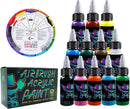 OPHIR Double Outlet Airbrush Compressor with 1L Air Tank & 2X Airbrushes Kit with 12 Colors