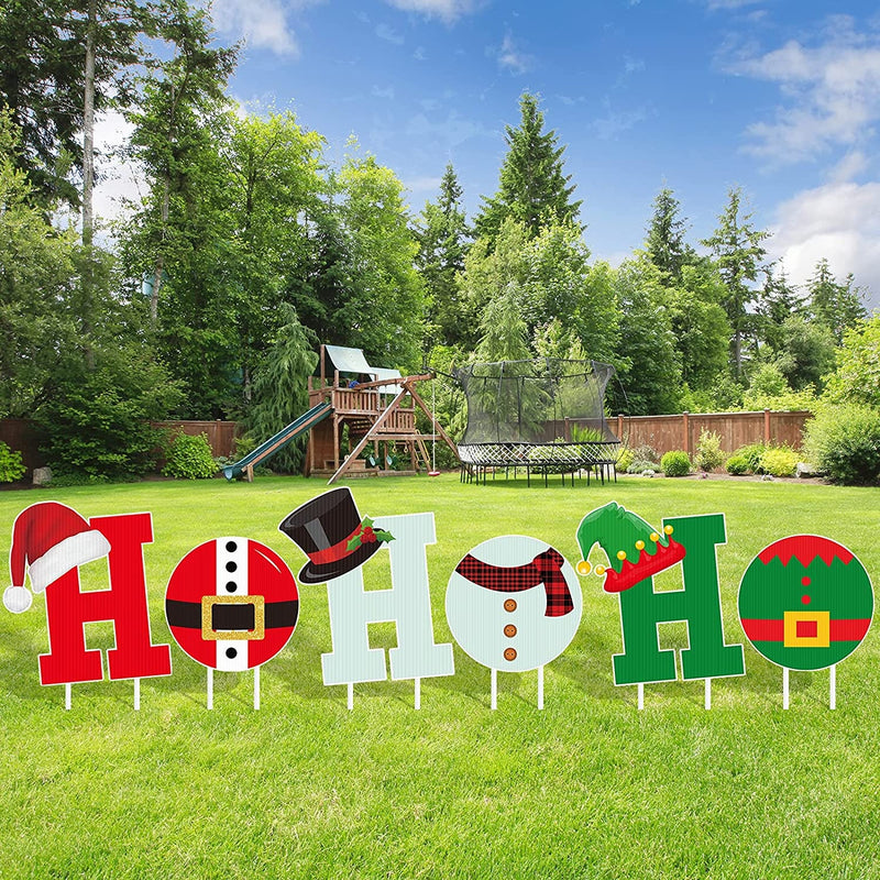 6 Pieces Christmas Holiday HOHOHO Yard Sign with Stakes Xmas Letter Outdoor Lawn Decorations Waterproof Corrugated Cardboard Yard Sign