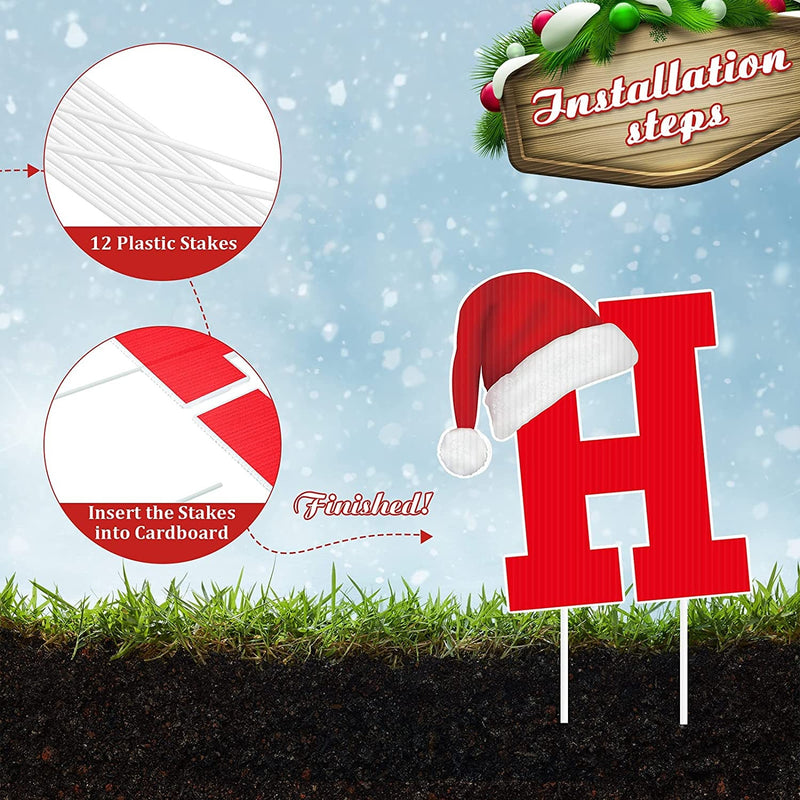 6 Pieces Christmas Holiday HOHOHO Yard Sign with Stakes Xmas Letter Outdoor Lawn Decorations Waterproof Corrugated Cardboard Yard Sign