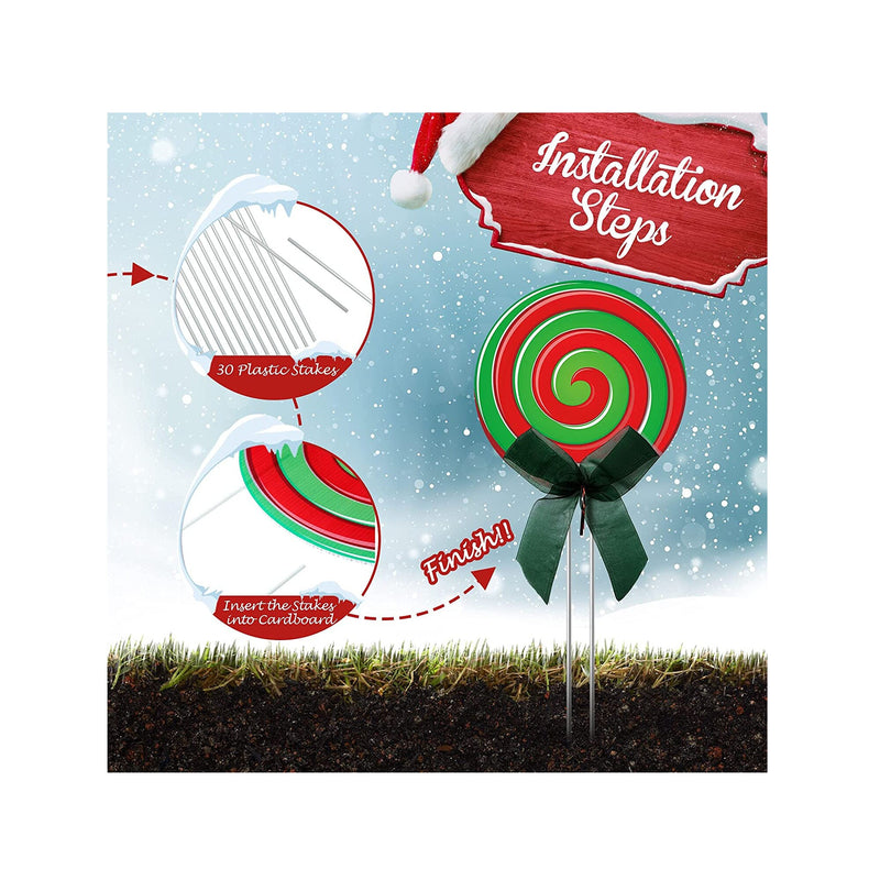 Christmas Outdoor Yard Signs Peppermint Corrugated Yard Decorations with Stakes and Bow Xmas Yard Decorations Candy Garden