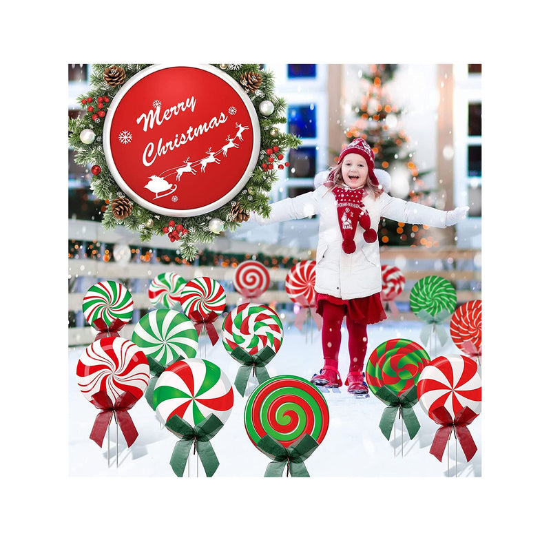 Christmas Outdoor Yard Signs Peppermint Corrugated Yard Decorations with Stakes and Bow Xmas Yard Decorations Candy Garden
