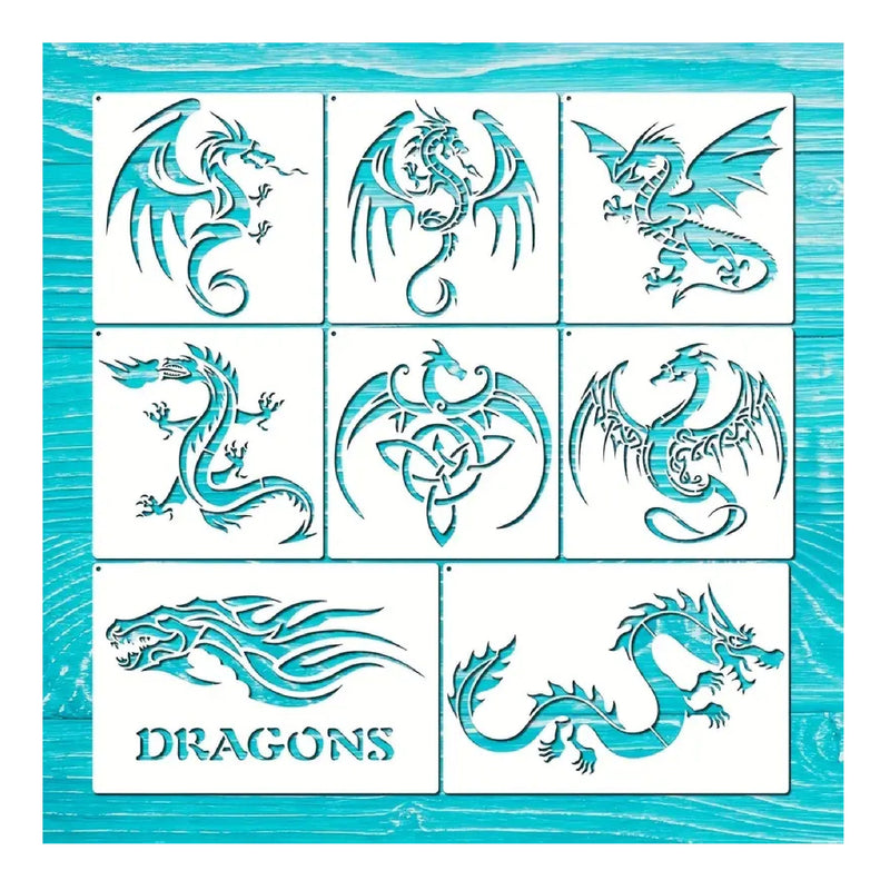 8 Dragon Templates | Chinese Dragon Stencils | Spray Paint Stencil | Plastic Reusable Painting Stencils | Tattoo Stencils