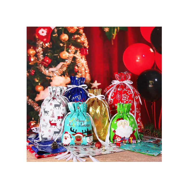 Holiday Drawstring Gift Bags  30pcs Christmas Foil Gift Wrapping Sacks Pouches for Xmas Presents Party Favor (Large Medium Small)