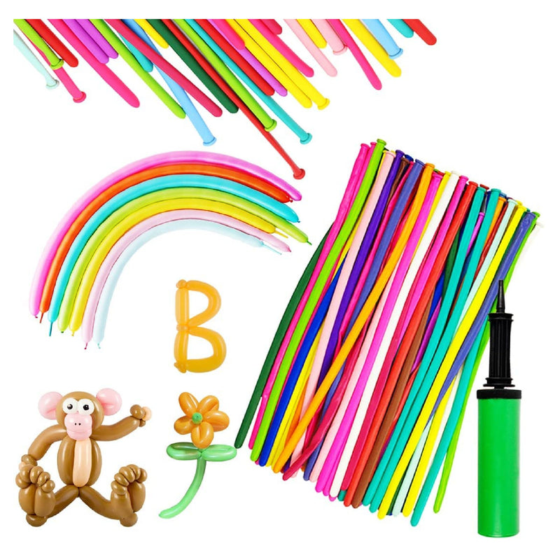 Umikk Kit of 150 Long Balloons with Pump 260Q Magic Twisted Animal Balloons | Thin Thick Latex Balloons