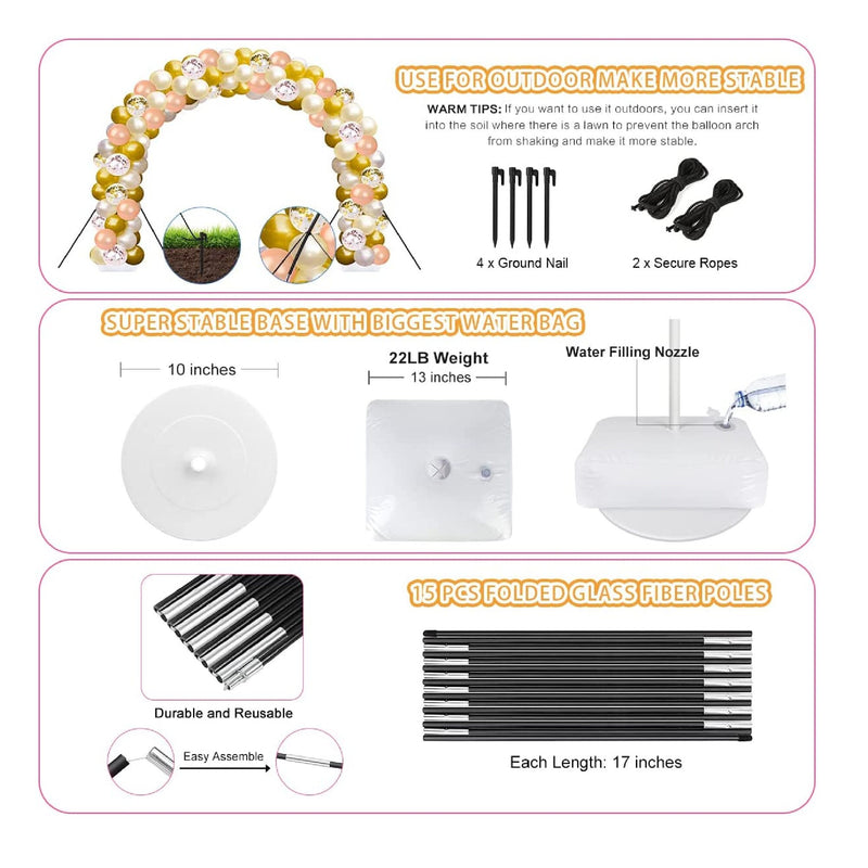 Balloon Arch And Balloon Pump Kit With 120 Balloons | 9ft Tall & 10ft Wide Adjustable Balloon Arch | Balloon Stand For Weddings
