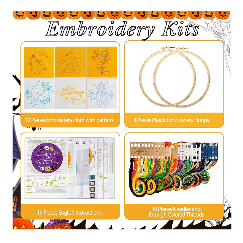 10 Sets Of Embroidery Kit With Patterns And DIY Instructions | Adult Beginner Embroidery Kits