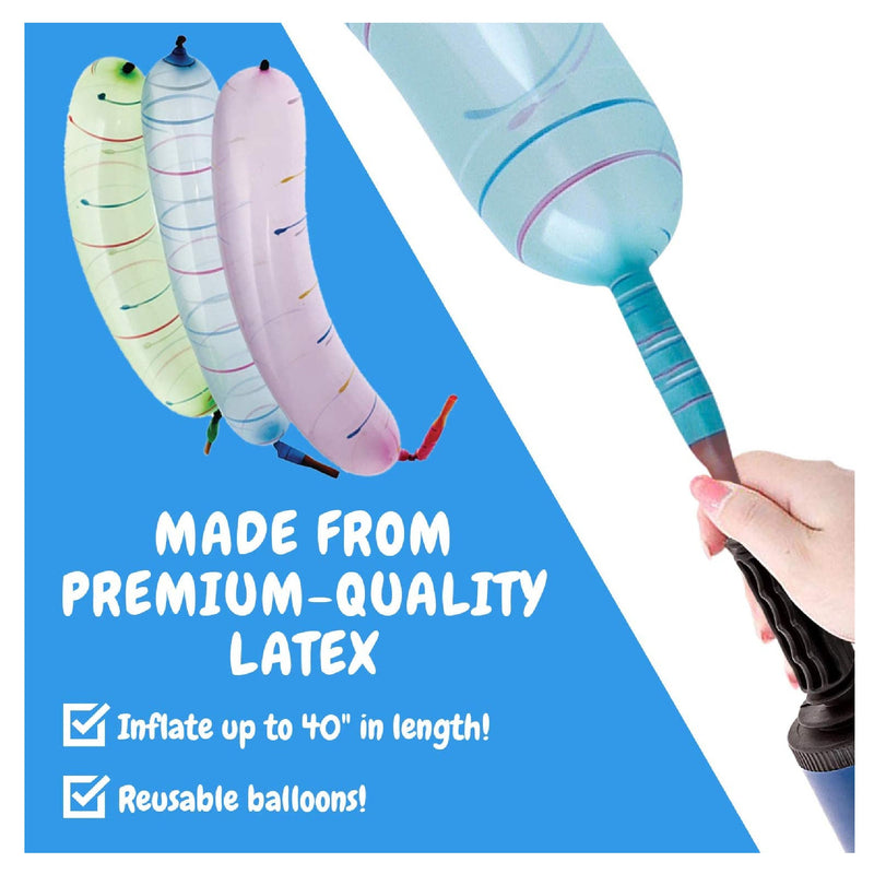 Pack of 100 Rocket Balloons Plus 1 Easy-to-Use Pump | Party Pack, No Refill Needed | (Pump color may vary)
