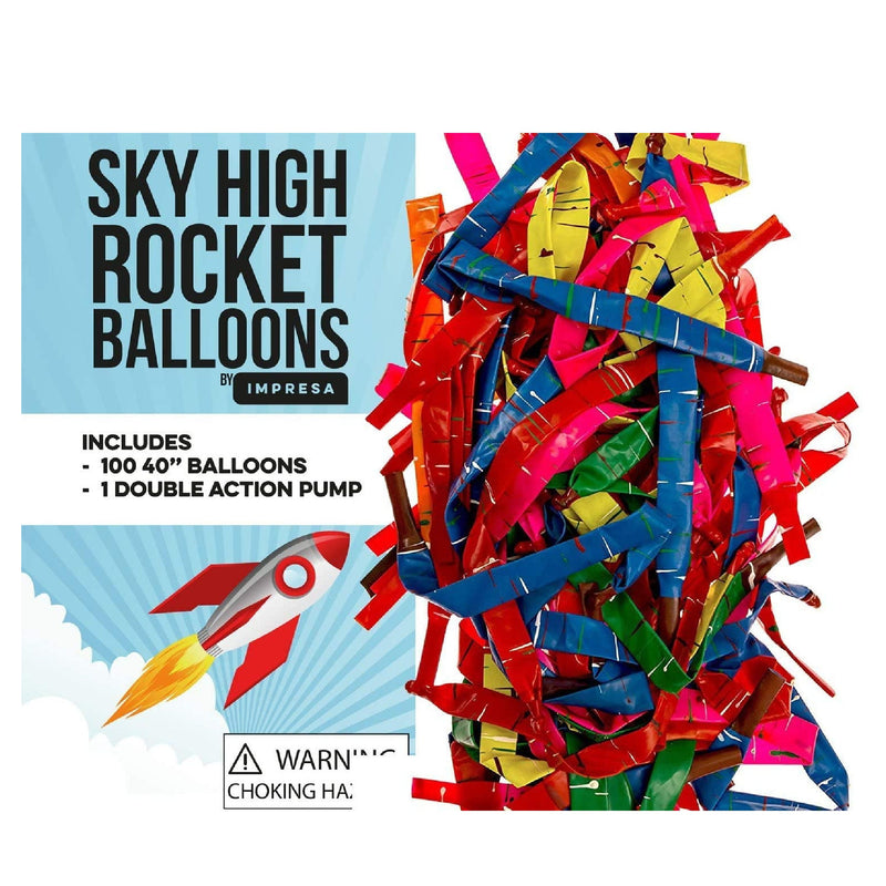 Pack of 100 Rocket Balloons Plus 1 Easy-to-Use Pump | Party Pack, No Refill Needed | (Pump color may vary)