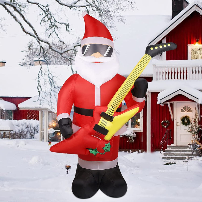 Prsildan 7 FT Christmas Inflatable Santa Claus with Bass Guitar | Blow up Santa Wearing Sunglasses | Unique Lighted Xmas Decorations