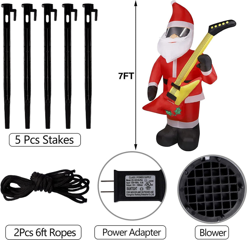 Prsildan 7 FT Christmas Inflatable Santa Claus with Bass Guitar | Blow up Santa Wearing Sunglasses | Unique Lighted Xmas Decorations