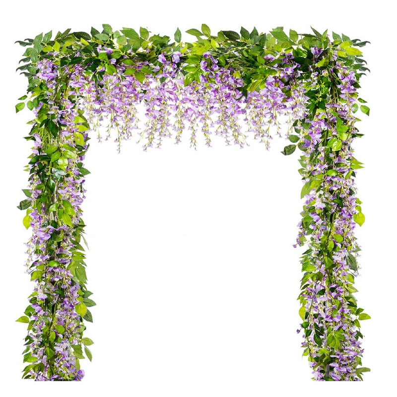 Wisteria Garland | 5 Pack | 33 Feet | Wisteria Vine Hanging Artificial Flowers | Fake Vine Plants | Color Purple