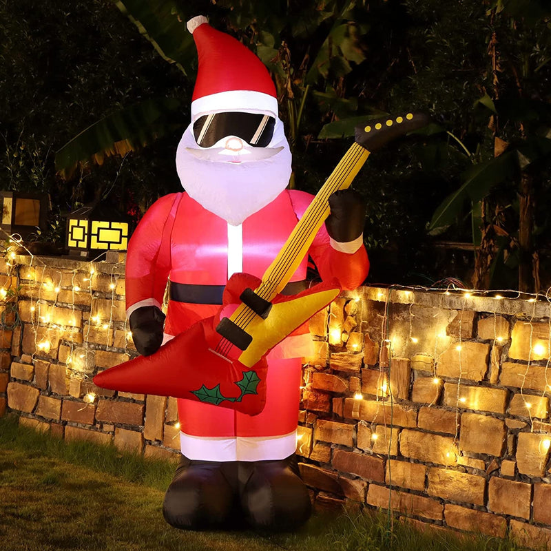 Prsildan 7 FT Christmas Inflatable Santa Claus with Bass Guitar | Blow up Santa Wearing Sunglasses | Unique Lighted Xmas Decorations