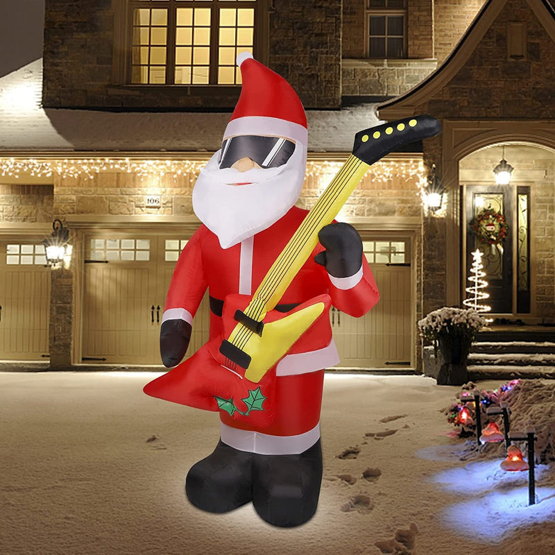 Prsildan 7 FT Christmas Inflatable Santa Claus with Bass Guitar | Blow up Santa Wearing Sunglasses | Unique Lighted Xmas Decorations