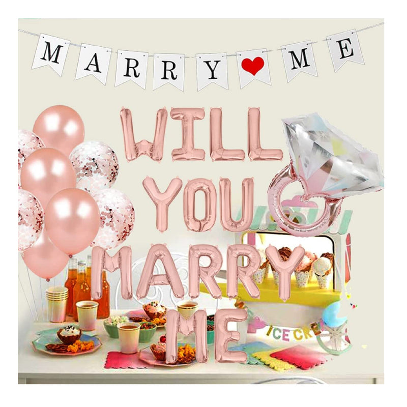 Geloar Will You Marry Me Decorations | Will You Marry Me Balloons Marry Me Banner Diamond Ring Balloon For Marriage