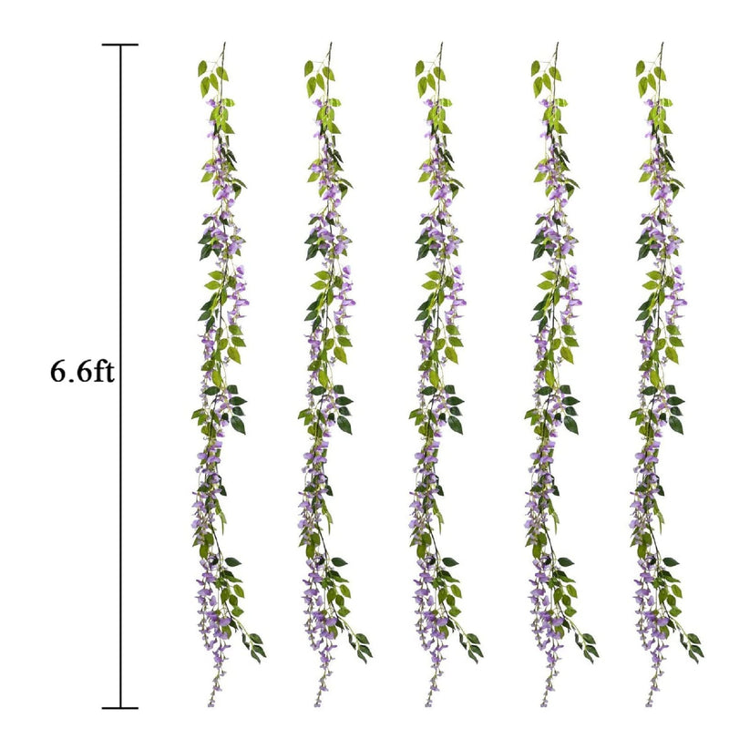 Wisteria Garland | 5 Pack | 33 Feet | Wisteria Vine Hanging Artificial Flowers | Fake Vine Plants | Color Purple