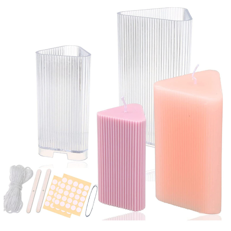 MILIVIXAY 2 Striped Triangle Shaped Candle Molds | Candle Molds With Ribbed Pillar For Making Candles