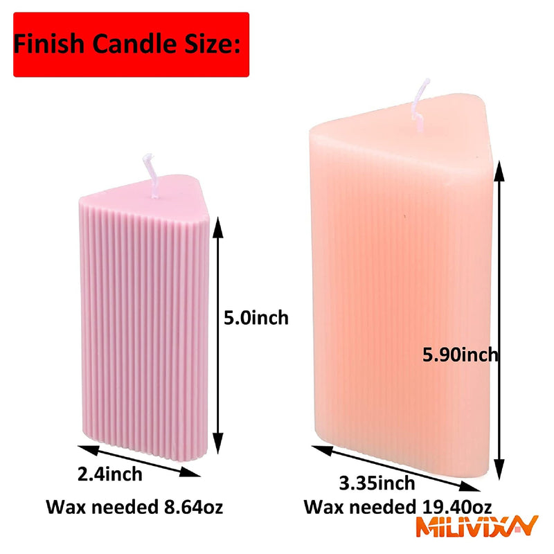 MILIVIXAY 2 Striped Triangle Shaped Candle Molds | Candle Molds With Ribbed Pillar For Making Candles