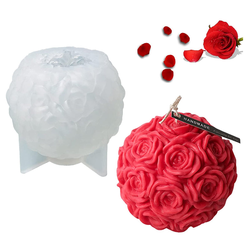 Large Rose Ball Candle Molds | 3D Rose Flower Silicone Mold | Resin Casting Mold For Valentine's Day