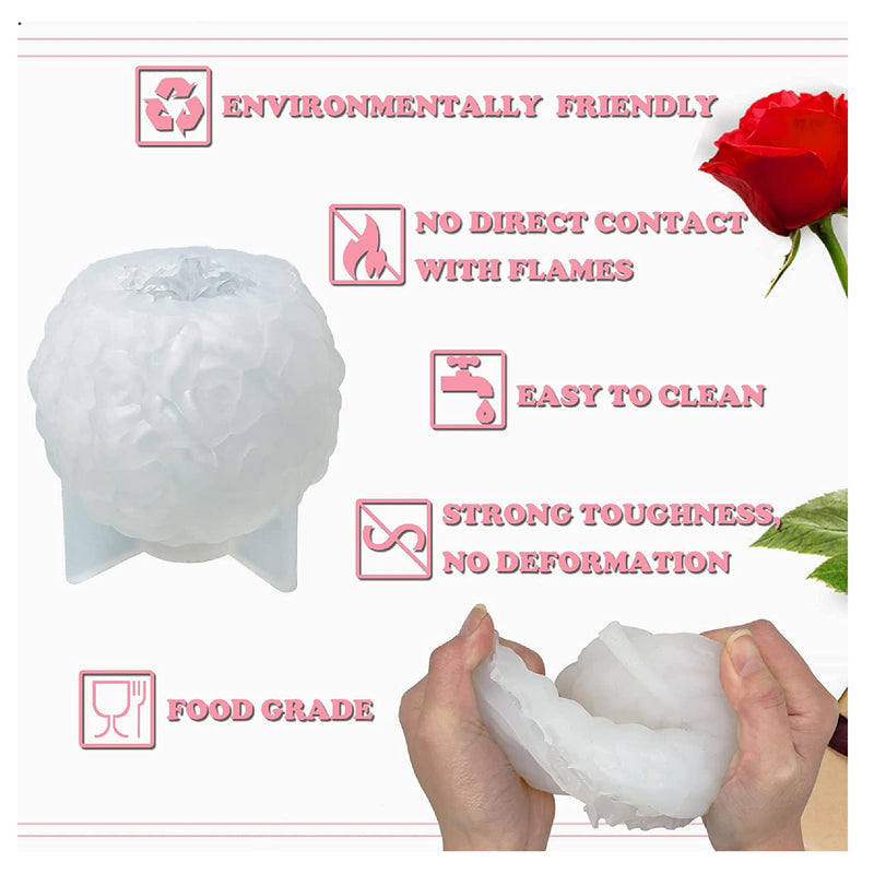 Large Rose Ball Candle Molds | 3D Rose Flower Silicone Mold | Resin Casting Mold For Valentine's Day