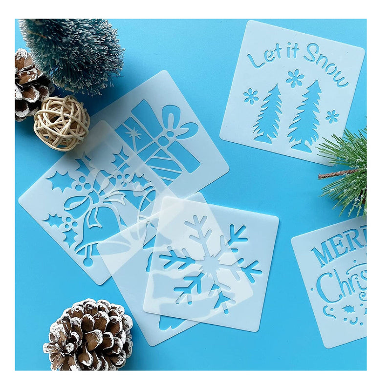 24 Pcs Stencils, FGSAEOR Christmas Stencils for Painting on Wood Reusable 3  inch Small Christmas Stencil Set Santa Claus Tree Snowflakes Snowman for
