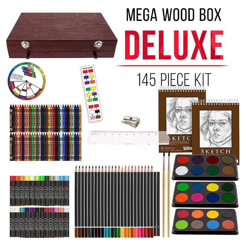 US Art Supply Mega Wood Box 145 Piece Art Drawing and Painting Set in Storage Case