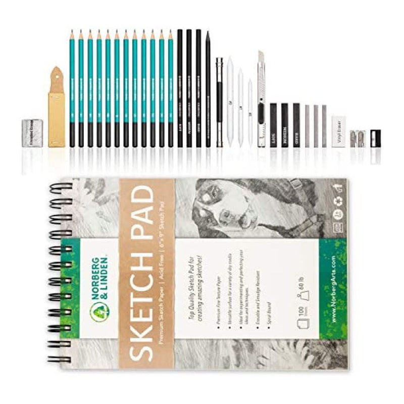 Norberg & Linden XL Drawing eD Game | Drawing Pencils | Graphite And Carbon | Includes 100 Page Sketch Pad