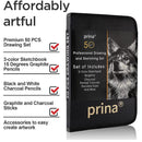 Prina Set Of 50 Sketch Sets | Sketching Supplies With 3 Color Sketchbook | Graphite and Charcoal Pencils