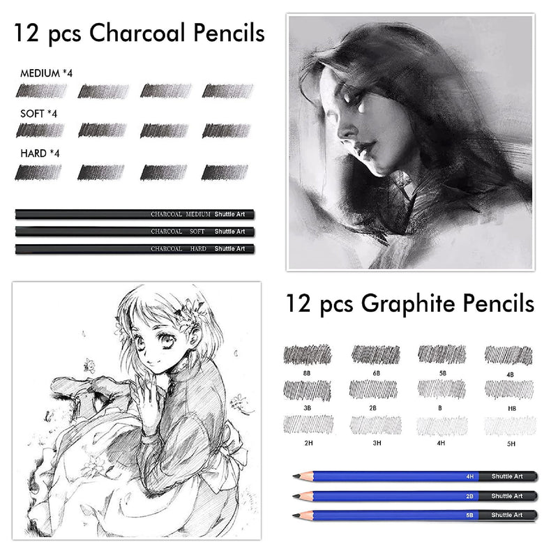 Shuttle Art Drawing Kit, 103 Pack Drawing Pencils Set, Sketching and Drawing  Art Set with Colored Pencils, Sketch and Graphite Pencils in Portable Case, Drawing  Supplies for Kids, Adults and Artists
