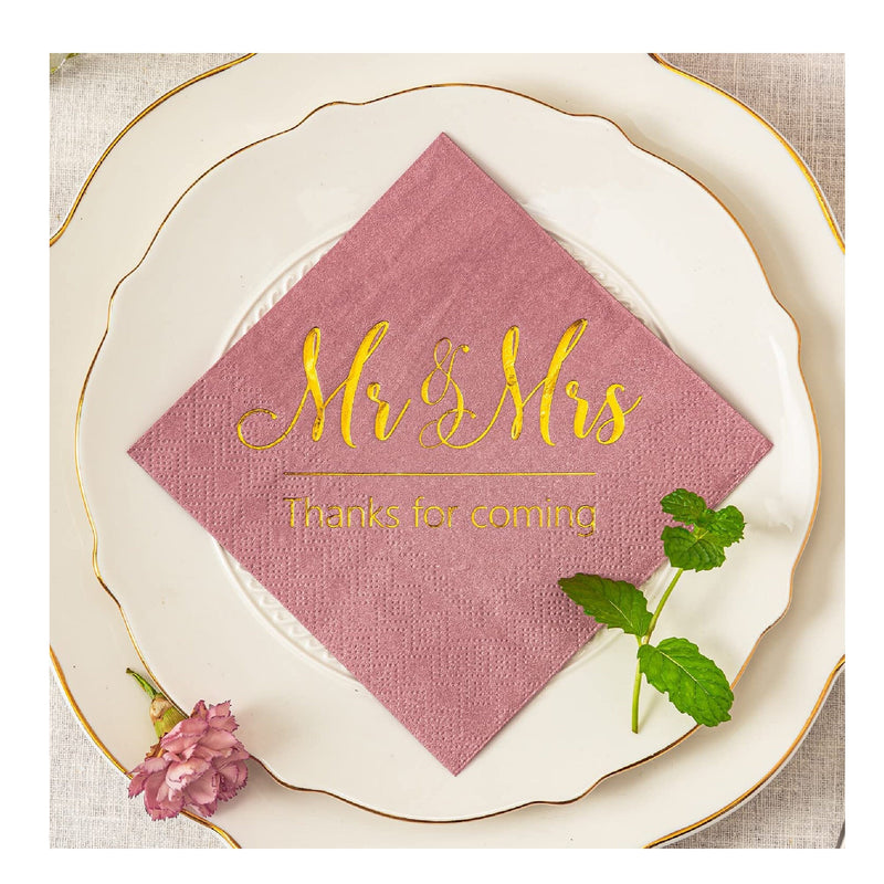 Wedding Napkins Mr & Mrs Gold Cocktail Drinks Dessert Napkins for Wedding Shower Engagement Party Decorations