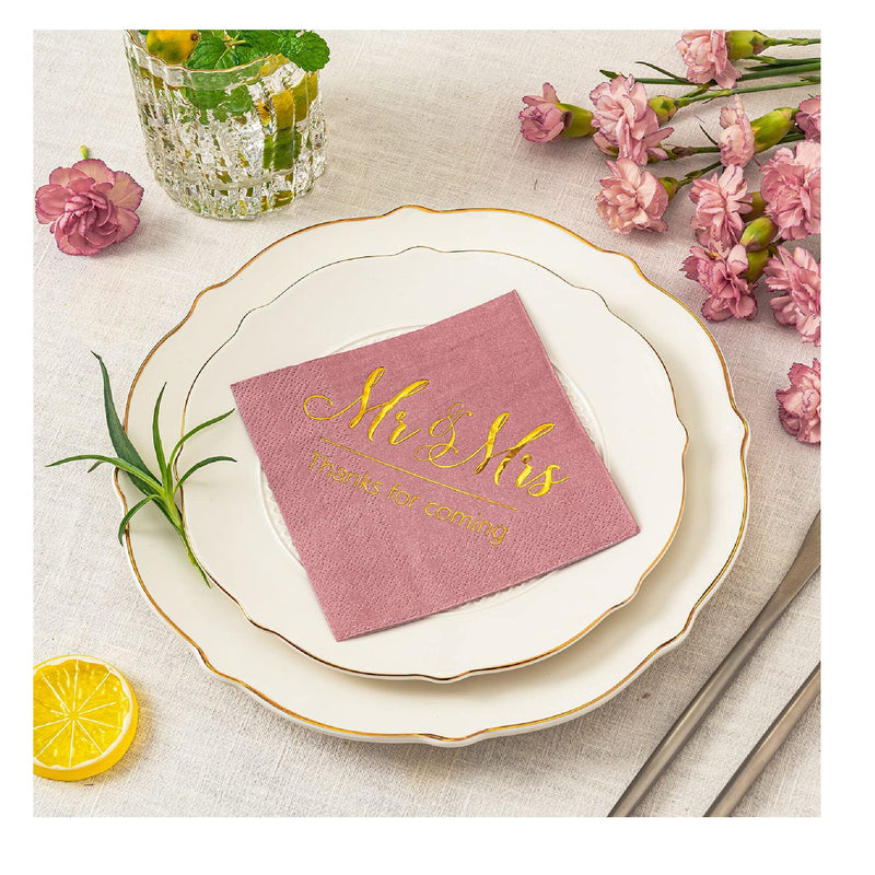 Wedding Napkins Mr & Mrs Gold Cocktail Drinks Dessert Napkins for Wedding Shower Engagement Party Decorations