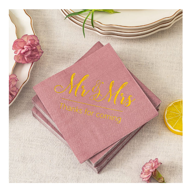 Wedding Napkins Mr & Mrs Gold Cocktail Drinks Dessert Napkins for Wedding Shower Engagement Party Decorations