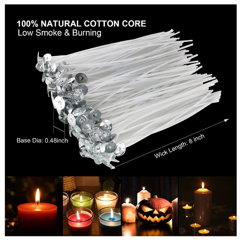 100 6 Inch Candle Wicks with 30 Candle Wick Stickers and 10 Wooden Wicks for DIY Soy Wax Candle Making