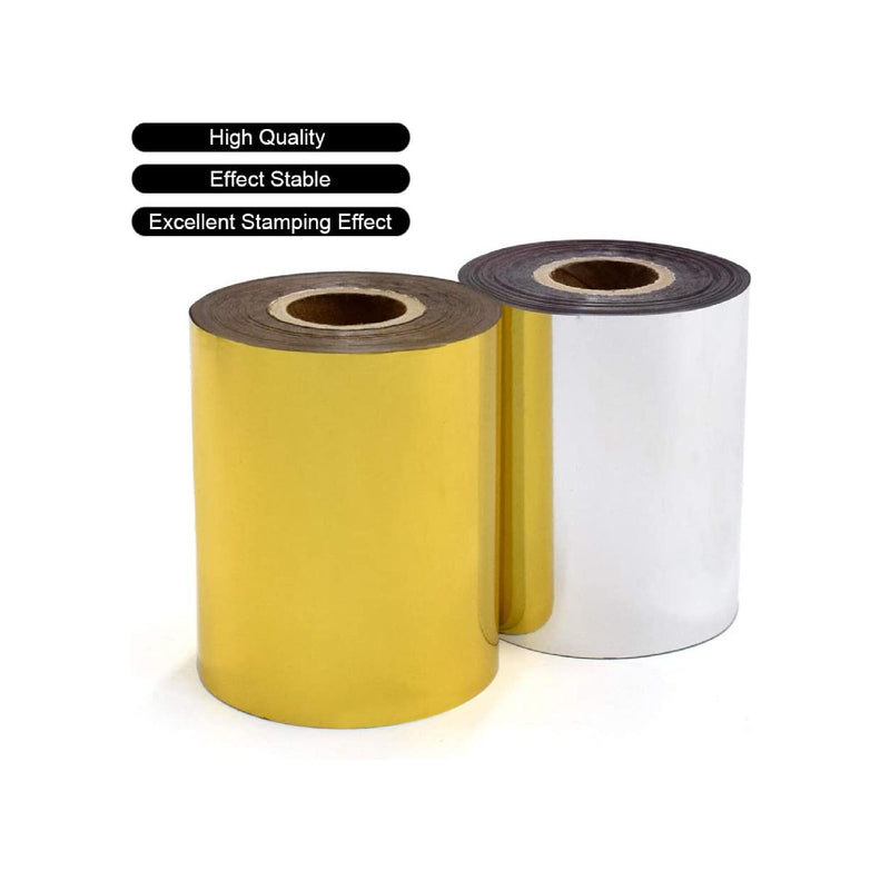 Hot Foil Stamping Paper 1 Roll Gold + 1 Roll Silver 3" x 400ft PU Heat Transfer Anodized Gilded Paper
