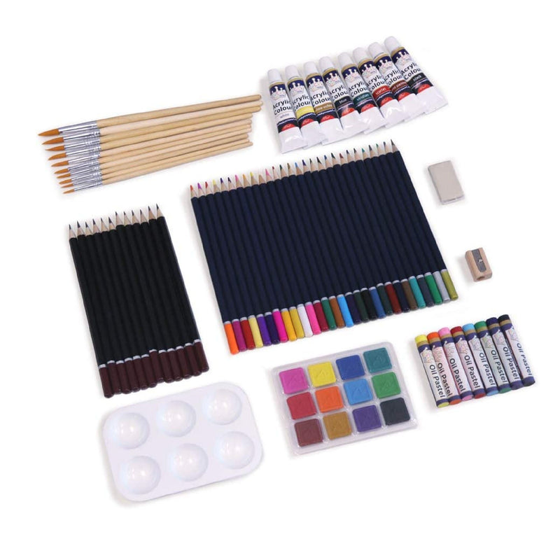 Professional Art Set | Art Supplies In Portable Wooden Case | 83 Piece Deluxe Art Set For Painting And Drawing