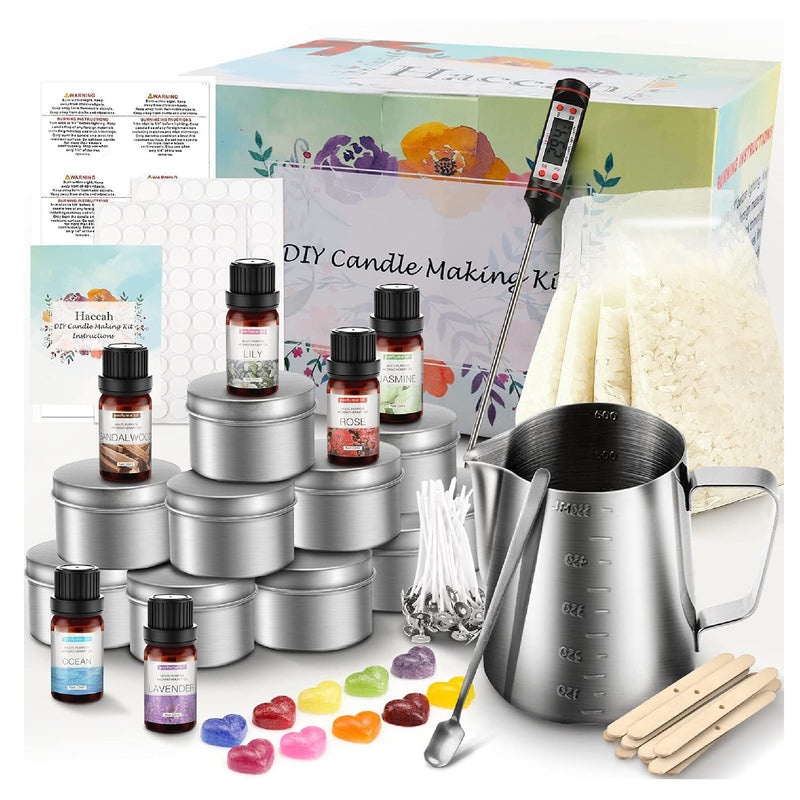 Candle Making Kit, Complete Candle Making Supplies, DIY Candle Making Kit  for Adults & Beginners & Kids Including Wax, Wicks, 8 Essential Oils,8  Kinds of Scents, Dyes, Melting Pot, Candle Tins 