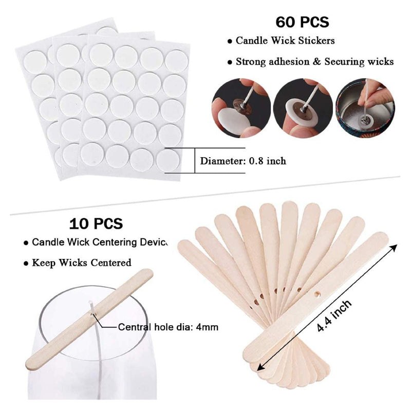 Bulk Candle Wicks 100 Pieces with 60 Pieces Candle Wick Stickers And 1