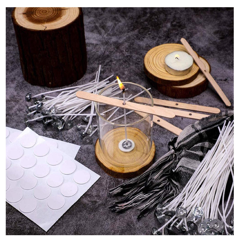 Bulk Candle Wicks 100 Pieces with 60 Pieces Candle Wick Stickers And 10 Wooden Pieces For Making Soy Beeswax Candles