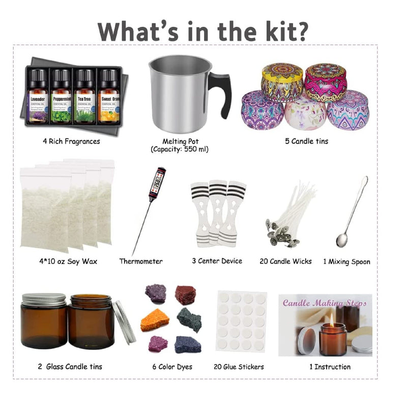 DIY Candle Making Kit Supplies | Complete Beginner Set With Soy Wax | pot | cans | Dyes | highlights and more