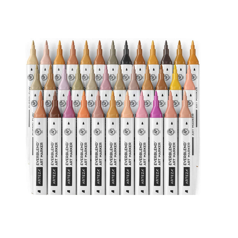 Arteza Art Markers Alcohol Based Everblend Sketch Markers Set of 120  Colors, Dual Tips (Fine and Broad Chisel) and Fineliner Fine Point Pens,  Set of