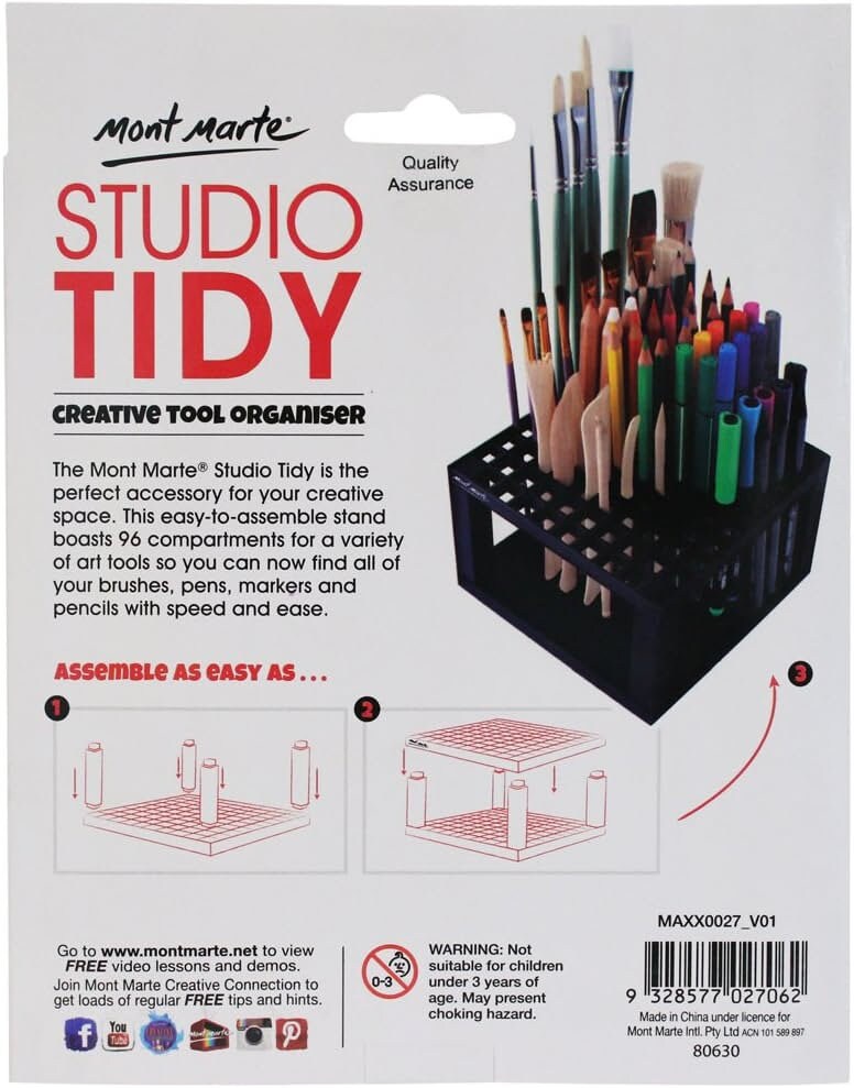 Mont Marte 96 Hole Plastic Pencil & Brush Holder for Paint Brushes, Pencils, Markers, Pens and Modeling Tools