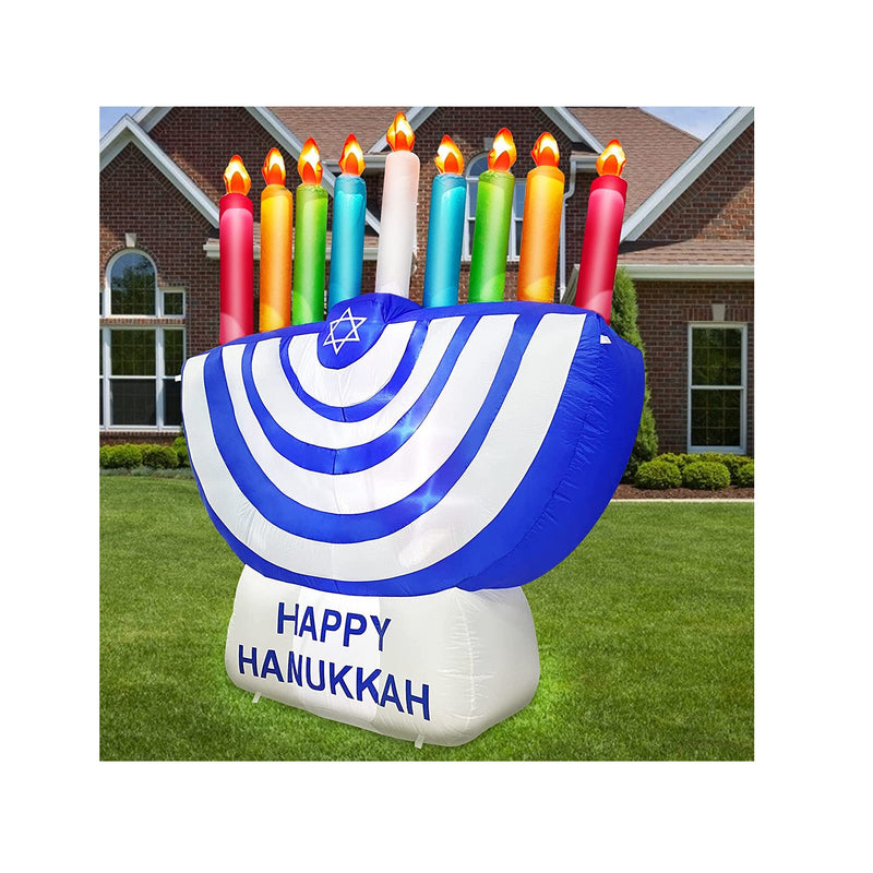 TURNMEON 6 Foot Inflatable Hanukkah Menorah Decorations with LED Lights 6 Stakes 2 Tethers 2 Weight Bags Chanukkah