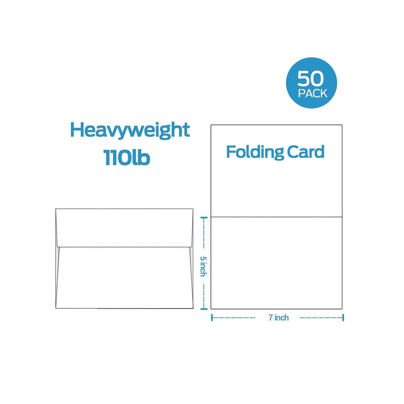 Blank White Cards and Envelopes 50 Pack, Ohuhu 5 x 7 Heavyweight Folded Cardstock and A7 Envelopes