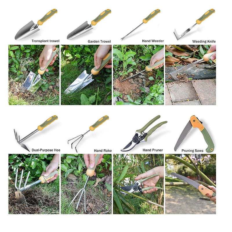 Garden Tool Set | WisaKey | 9-Piece Stainless Steel | Heavy Duty Garden Tools With Ergonomic Non-Slip Handle | Durable Garden Tool Bag
