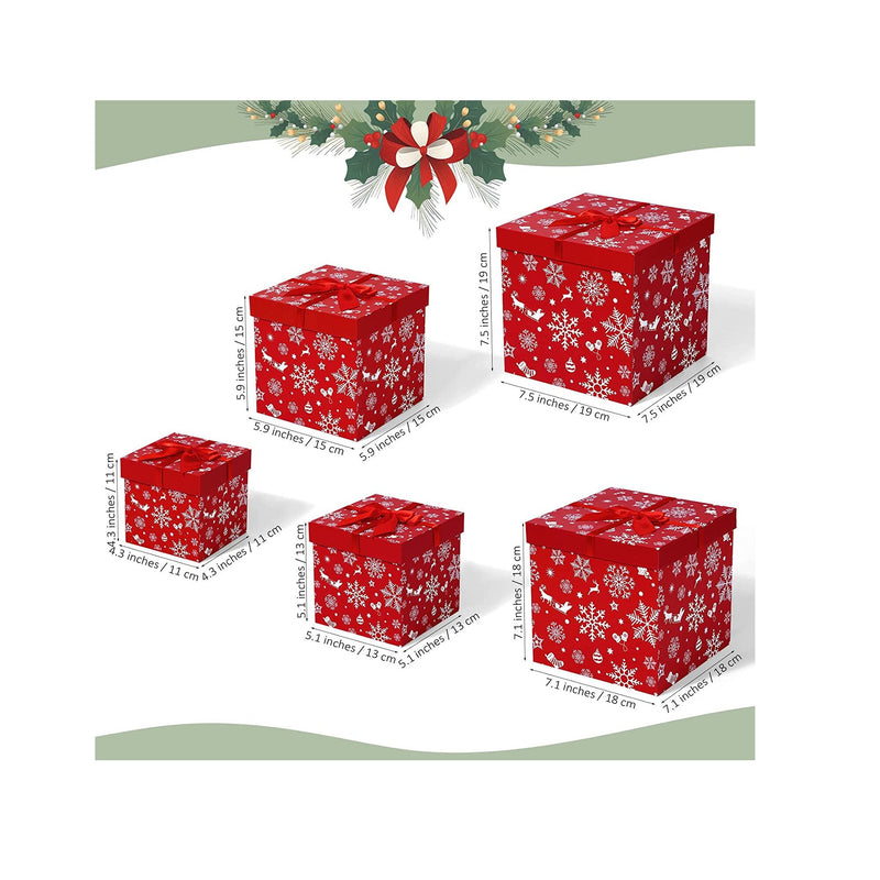 ANVAVO 5 Pieces Christmas Nesting Gift Boxes with Lids Snowflake and E