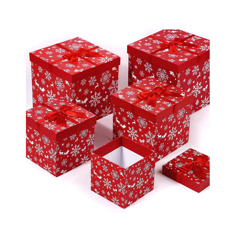 10 Pack Nesting Christmas Gift Boxes with Red Lids for Presents in 10 Sizes