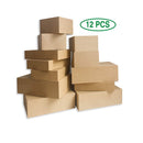 12 Rustic Kraft Gift Boxes with Lids for wrapping Large Clothes and 80 Count Foil Christmas Tag Stickers