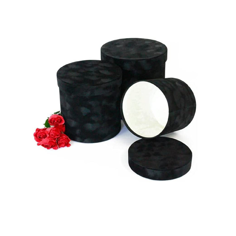 UNIKPACKAGING Premium Quality Round Velvet Flower Box | Gift Boxes for Luxury Flower and Gift Arrangements | Set of 3 pcs