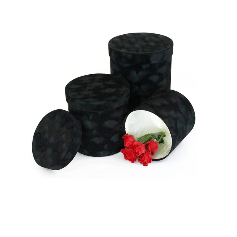 UNIKPACKAGING Premium Quality Round Velvet Flower Box | Gift Boxes for Luxury Flower and Gift Arrangements | Set of 3 pcs