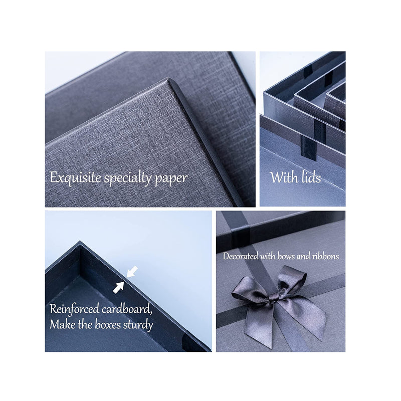 Black Gift Box for Presents | Christmas Gift Boxes with Lids |  Set of 4 Boxes