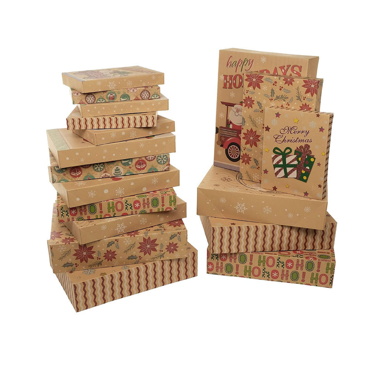 Excello Global Set of 18 Christmas Gift Boxes | Assorted Sizes and Designs